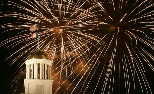 Fireworks explode over the Old Capitol building in downtown Iowa City Saturday July 4th, 2009. A large crowd attended a similar display at Kirkwood Community College in Cedar Rapids, where it was moved because of safety concerns in downtown CR, the normal site of the show. (Brian Ray/The Gazette) 